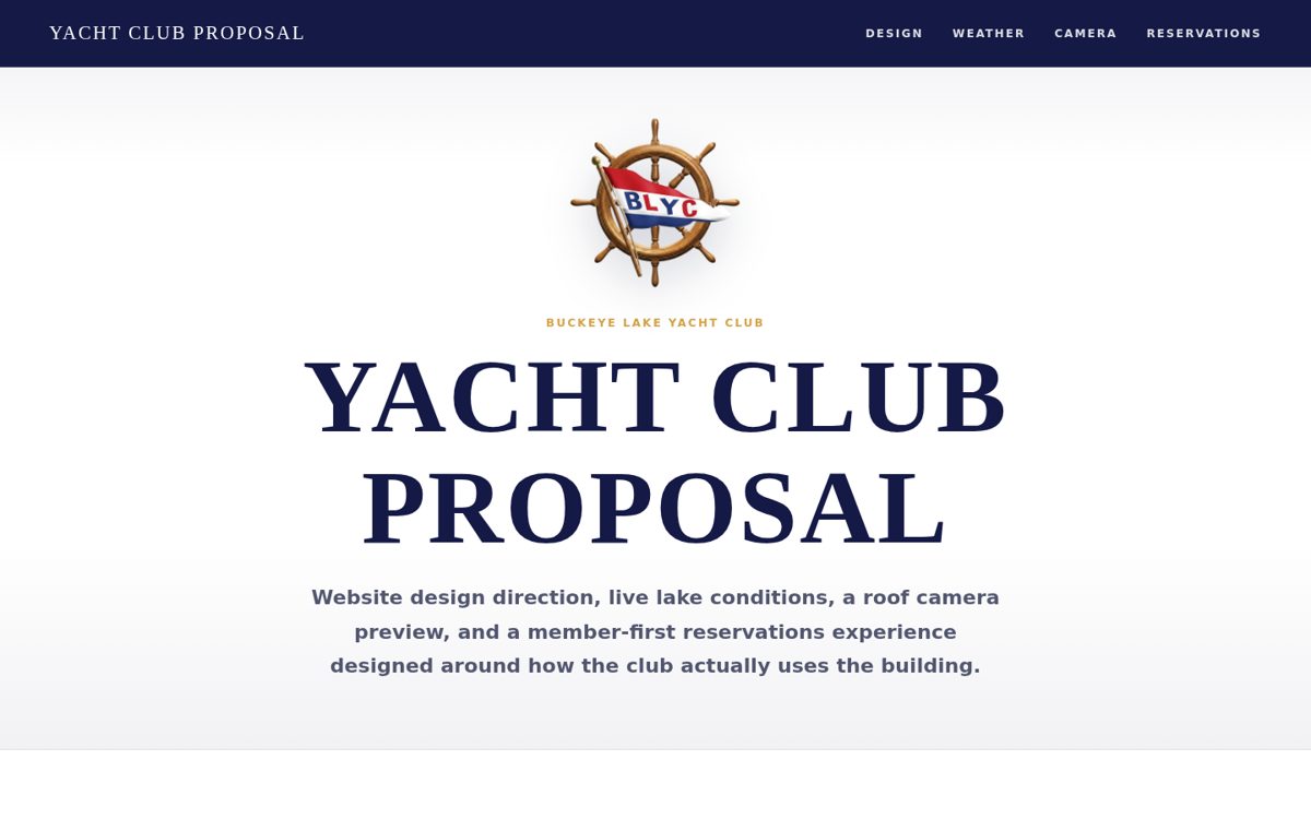Buckeye Lake Yacht Club proposal microsite