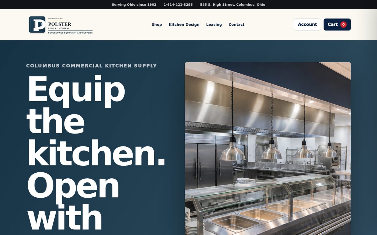 Polster's commercial kitchen supply website